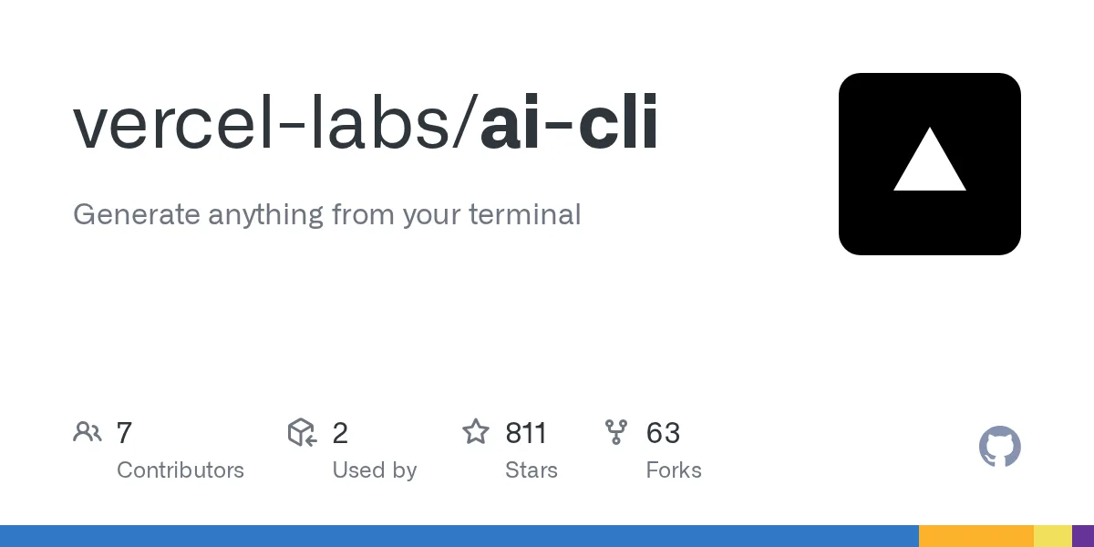 GitHub 为 vercel-labs/ai-cli 仓库生成的 OpenGraph 预览图;这是仓库预览,不是软件运行截图。内容依据其公开仓库整理。