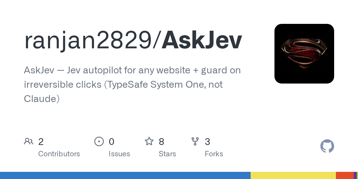 GitHub 为 ranjan2829/AskJev 仓库生成的 OpenGraph 预览图;这是仓库预览,不是软件运行截图。内容依据其公开仓库整理。
