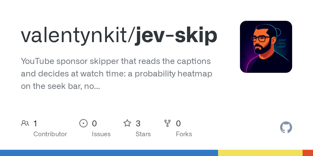 GitHub 为 valentynkit/jev-skip 仓库生成的 OpenGraph 预览图;这是仓库预览,不是软件运行截图。内容依据其公开仓库整理。