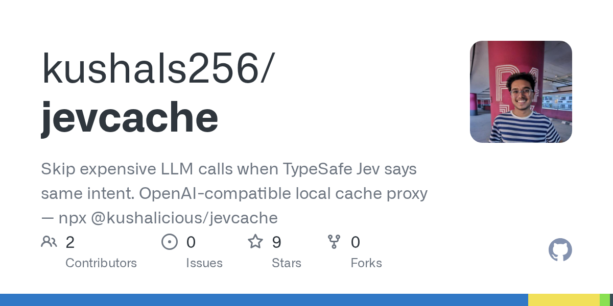 GitHub 为 kushals256/jevcache 仓库生成的 OpenGraph 预览图;这是仓库预览,不是软件运行截图。内容依据其公开仓库整理。