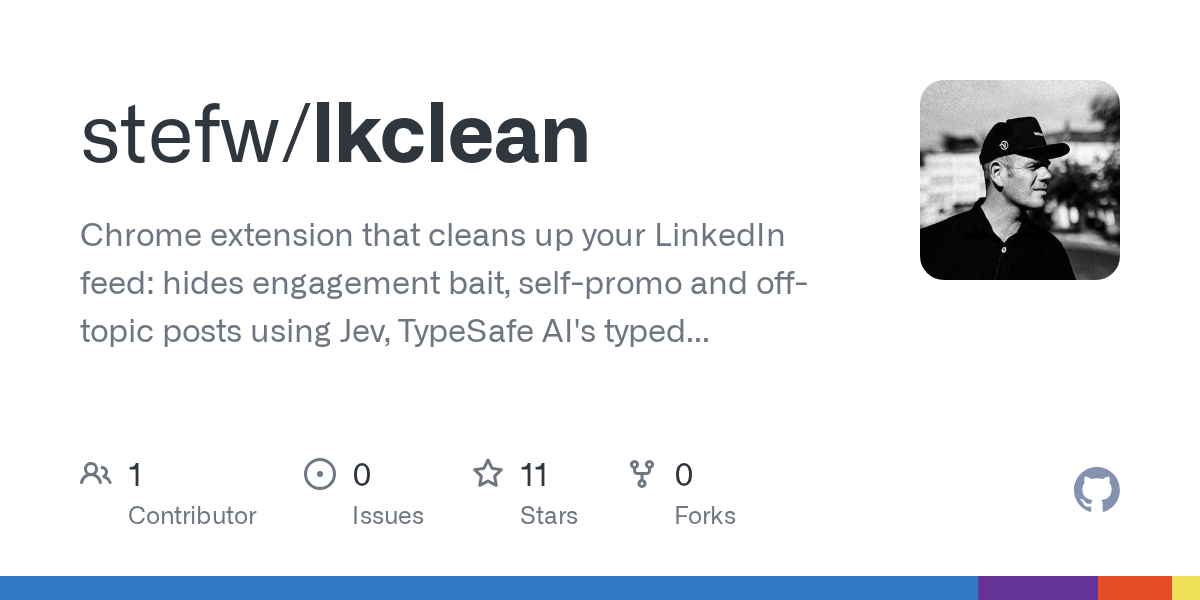 GitHub 为 stefw/lkclean 仓库生成的 OpenGraph 预览图;这是仓库预览,不是软件运行截图。内容依据其公开仓库整理。