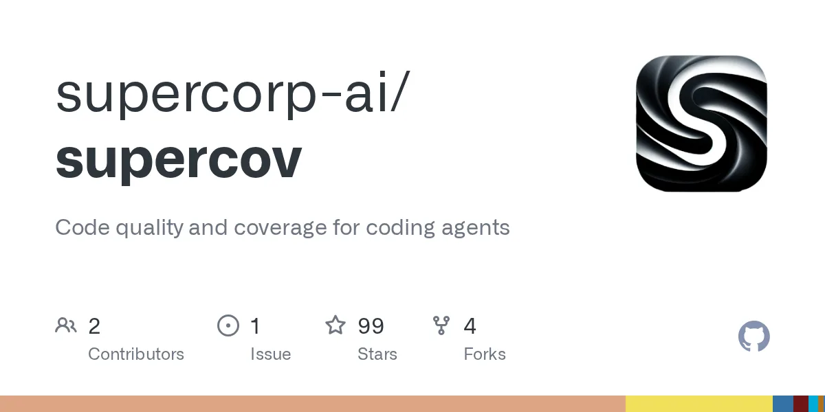GitHub 为 supercorp-ai/supercov 仓库生成的 OpenGraph 预览图;这是仓库预览,不是软件运行截图。内容依据其公开仓库整理。