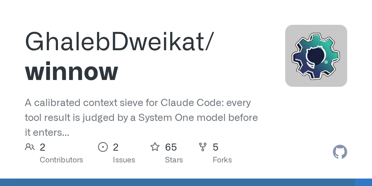 GitHub 为 GhalebDweikat/winnow 仓库生成的 OpenGraph 预览图;这是仓库预览,不是软件运行截图。内容依据其公开仓库整理。
