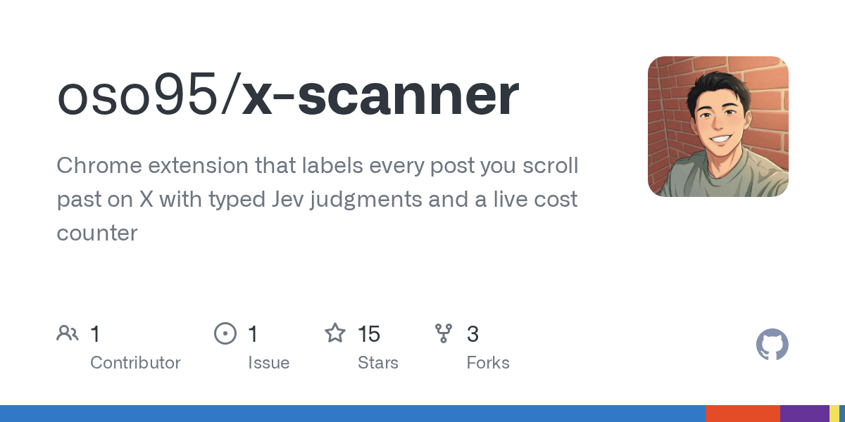 GitHub 为 oso95/x-scanner 仓库生成的 OpenGraph 预览图;这是仓库预览,不是软件运行截图。内容依据其公开仓库整理。
